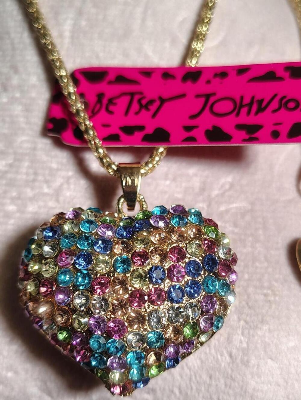Betsey Johnson Multi-Color Crystal Heart Pendant Necklace - New With Tags